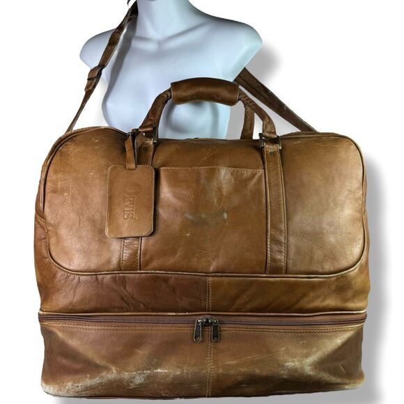 Orvis Vintage Duffel Travel Overnight Bag Weekender Luggage Brown Leather XL 20” - Picture 1 of 12